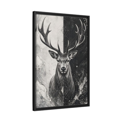Side Mockup 14. Animals Deer Black And White Deer shown as stretched canvas wall art
