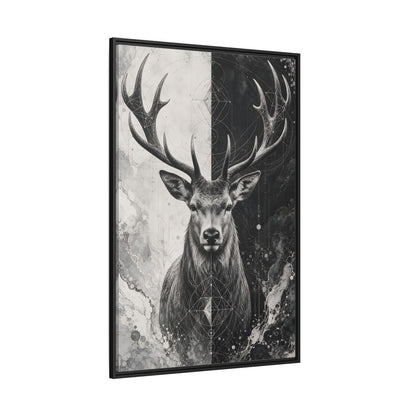 Side Mockup 12. Animals Deer Black And White Deer shown as stretched canvas wall art