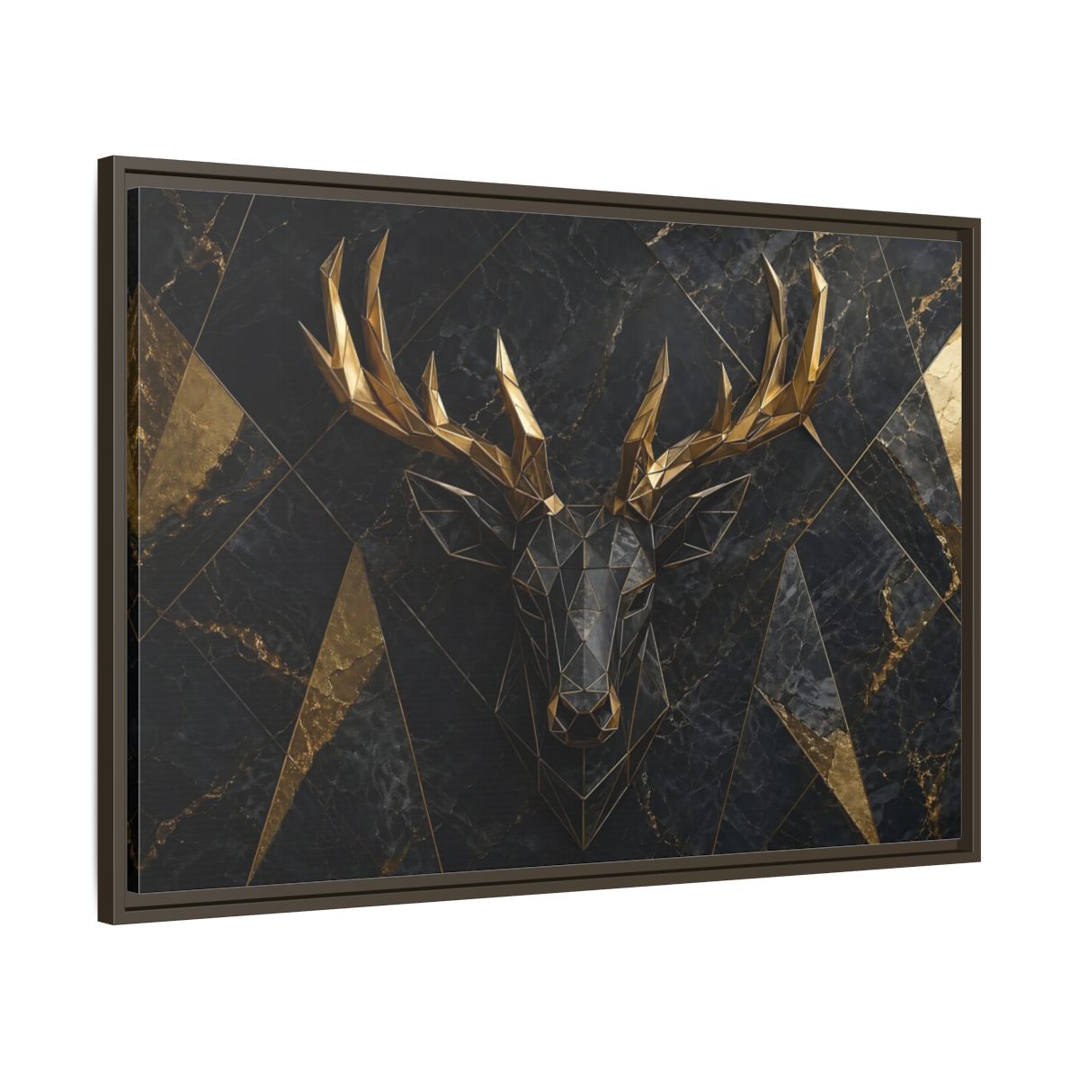 Main Mockup. Animals Deer Black Gold Deer shown as stretched canvas wall art