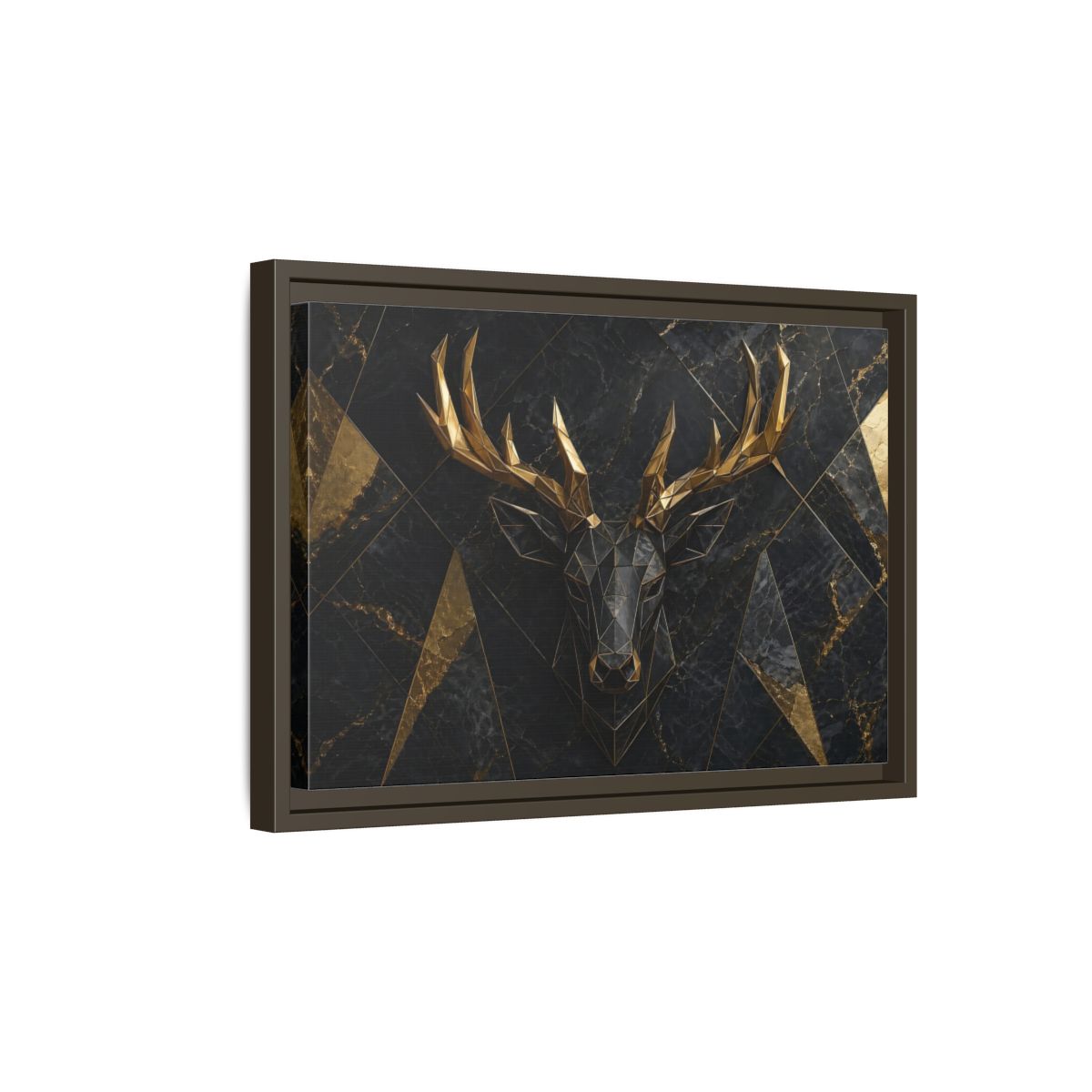 Side Mockup 5. Animals Deer Black Gold Deer shown as stretched canvas wall art