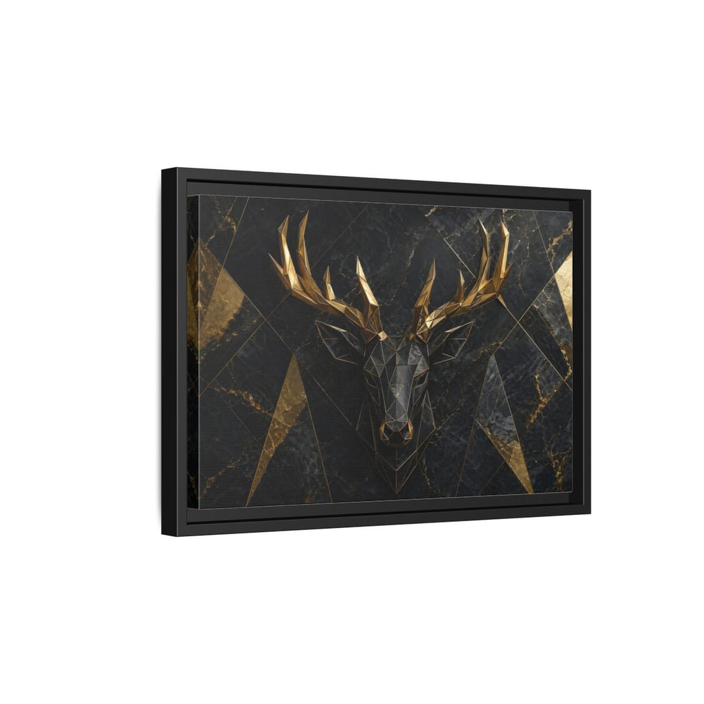 Side Mockup 6. Animals Deer Black Gold Deer shown as stretched canvas wall art