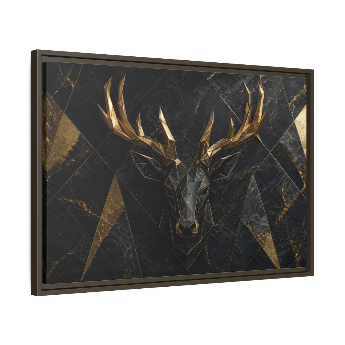 Side Mockup 11. Animals Deer Black Gold Deer shown as stretched canvas wall art