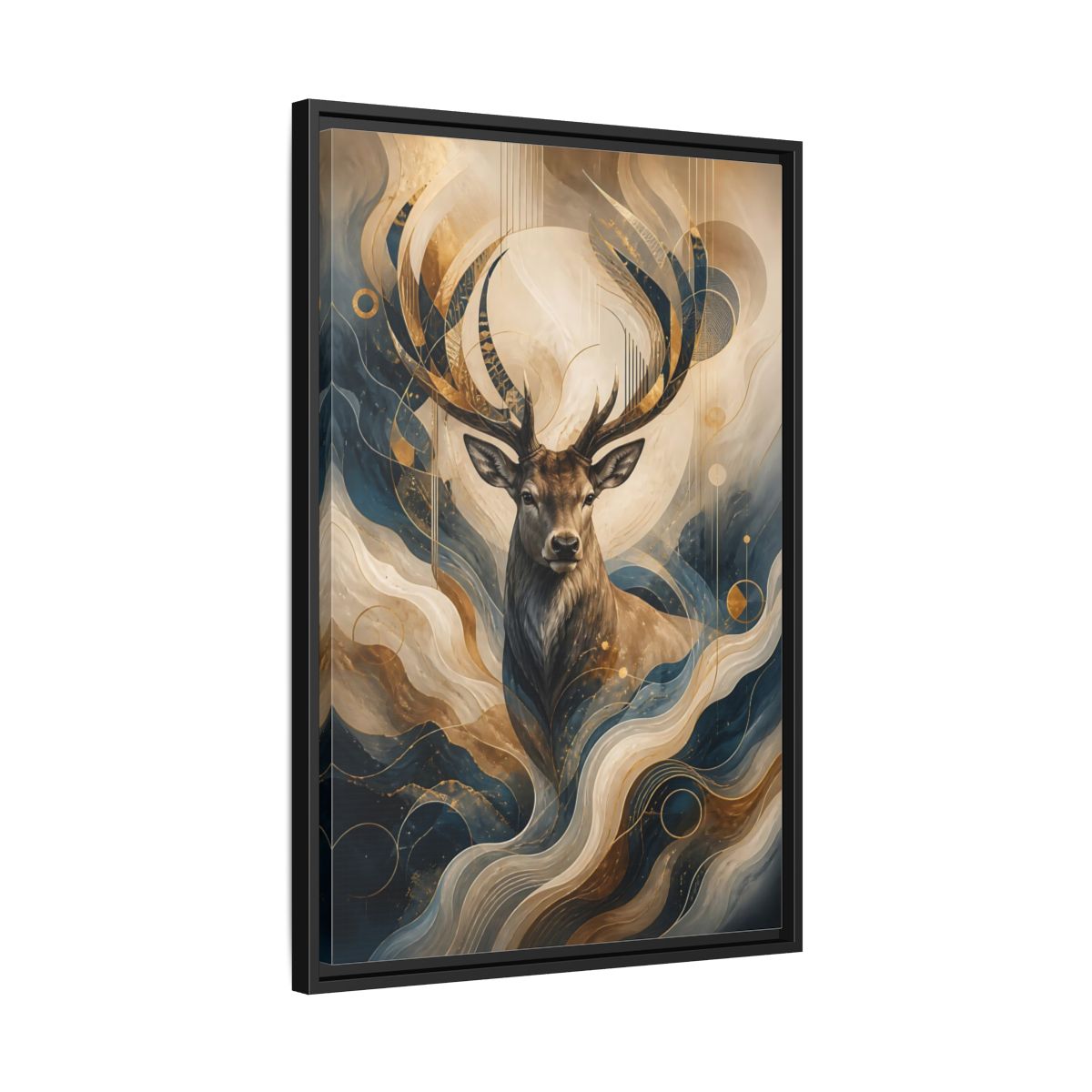 Side Mockup 14. Animals Deer Blue Gold Deer Art shown as stretched canvas wall art