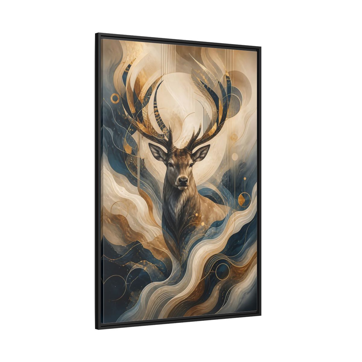 Side Mockup 12. Animals Deer Blue Gold Deer Art shown as stretched canvas wall art
