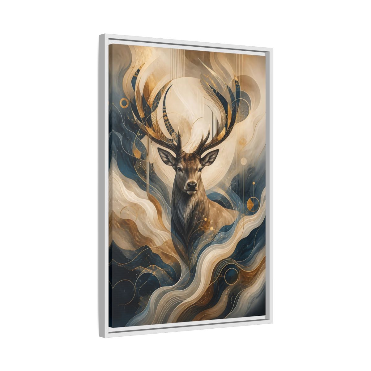 Side Mockup 10. Animals Deer Blue Gold Deer Art shown as stretched canvas wall art