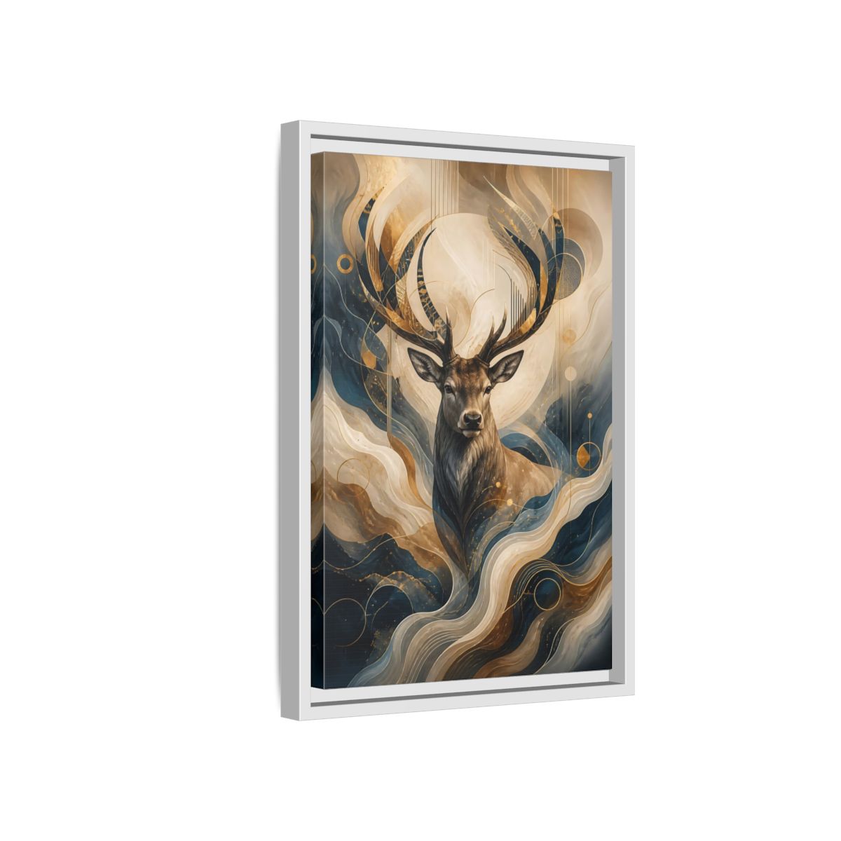 Side Mockup 4. Animals Deer Blue Gold Deer Art shown as stretched canvas wall art