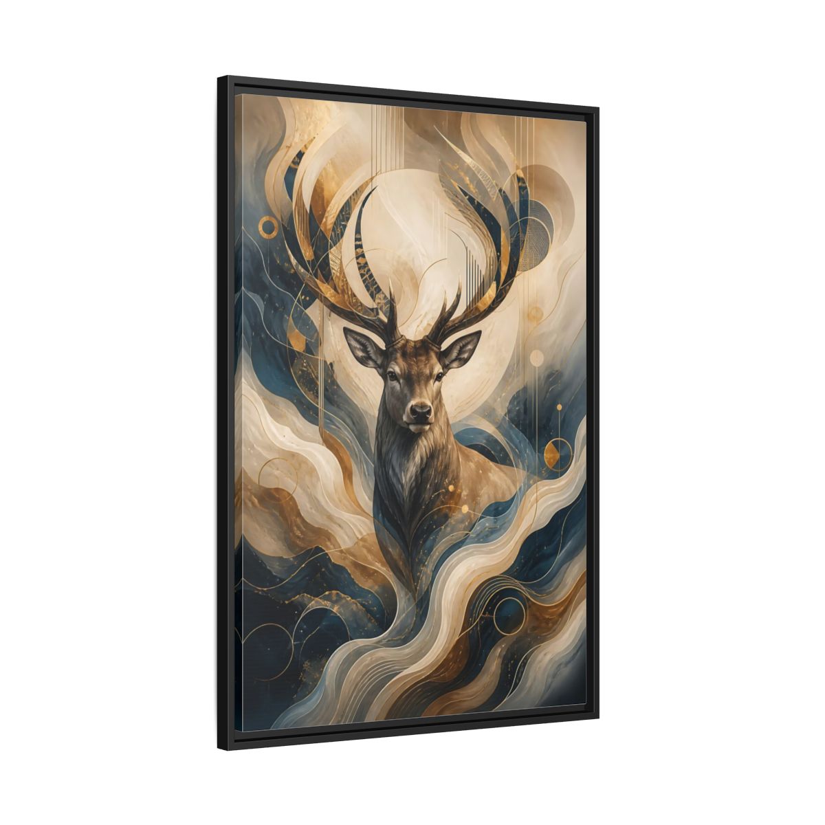 Side Mockup 13. Animals Deer Blue Gold Deer Art shown as stretched canvas wall art