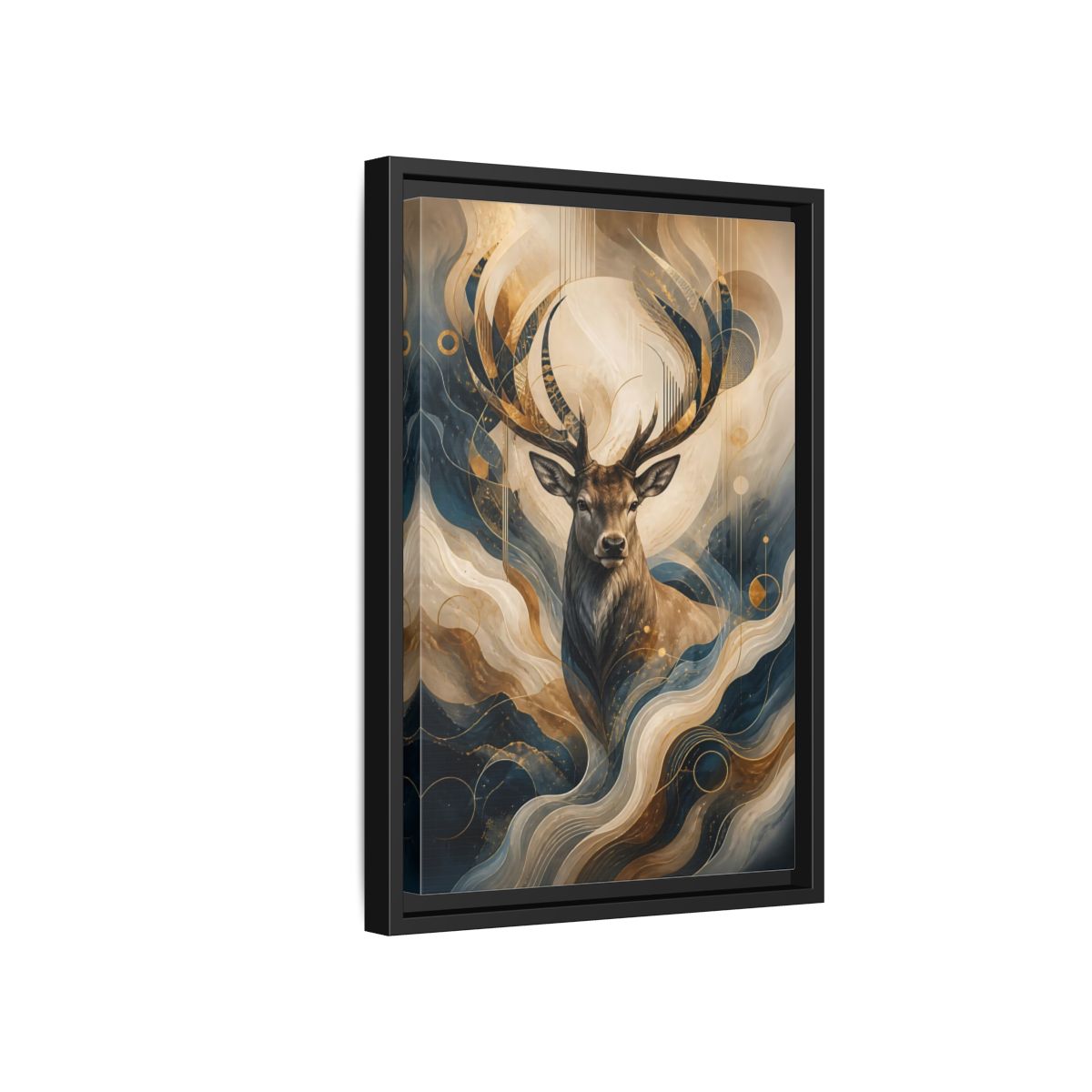 Side Mockup 6. Animals Deer Blue Gold Deer Art shown as stretched canvas wall art
