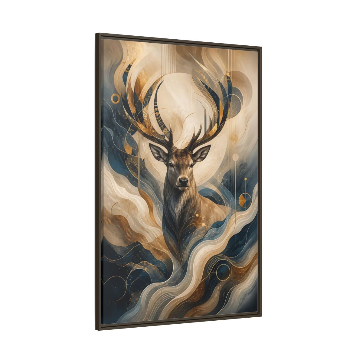 Side Mockup 8. Animals Deer Blue Gold Deer Art shown as stretched canvas wall art