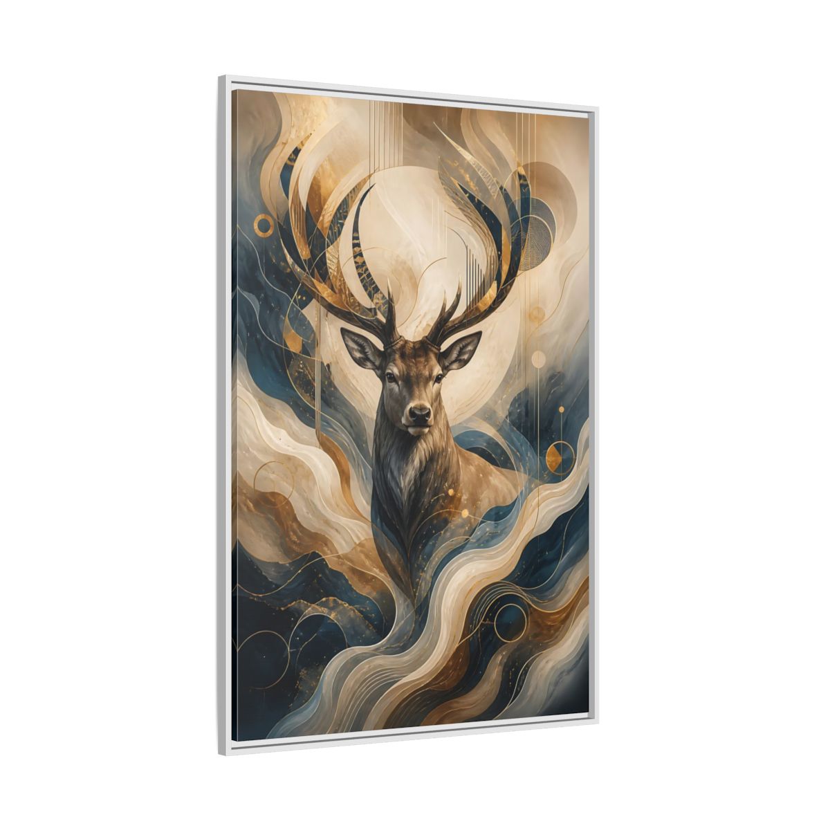Side Mockup 7. Animals Deer Blue Gold Deer Art shown as stretched canvas wall art