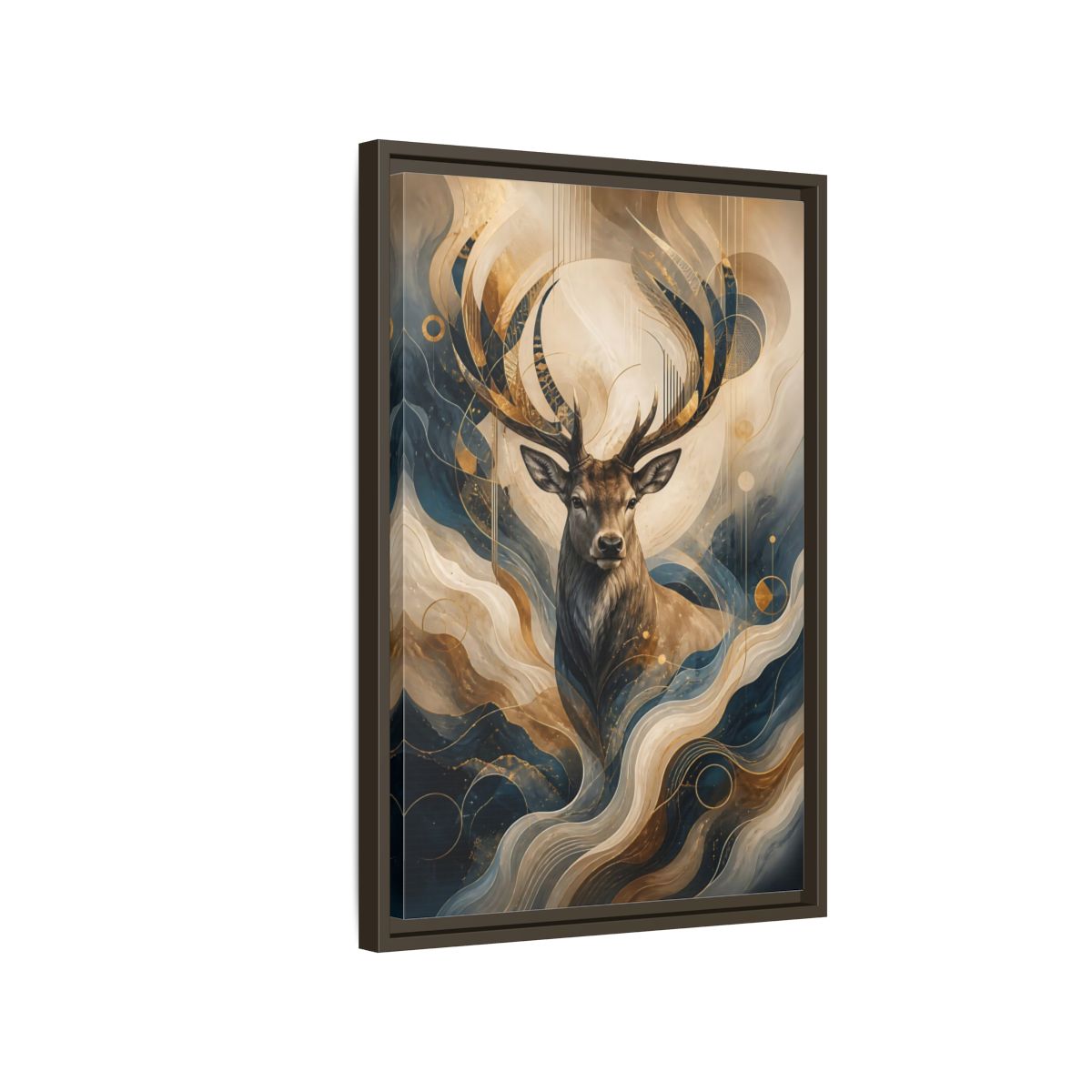 Side Mockup 2. Animals Deer Blue Gold Deer Art shown as stretched canvas wall art