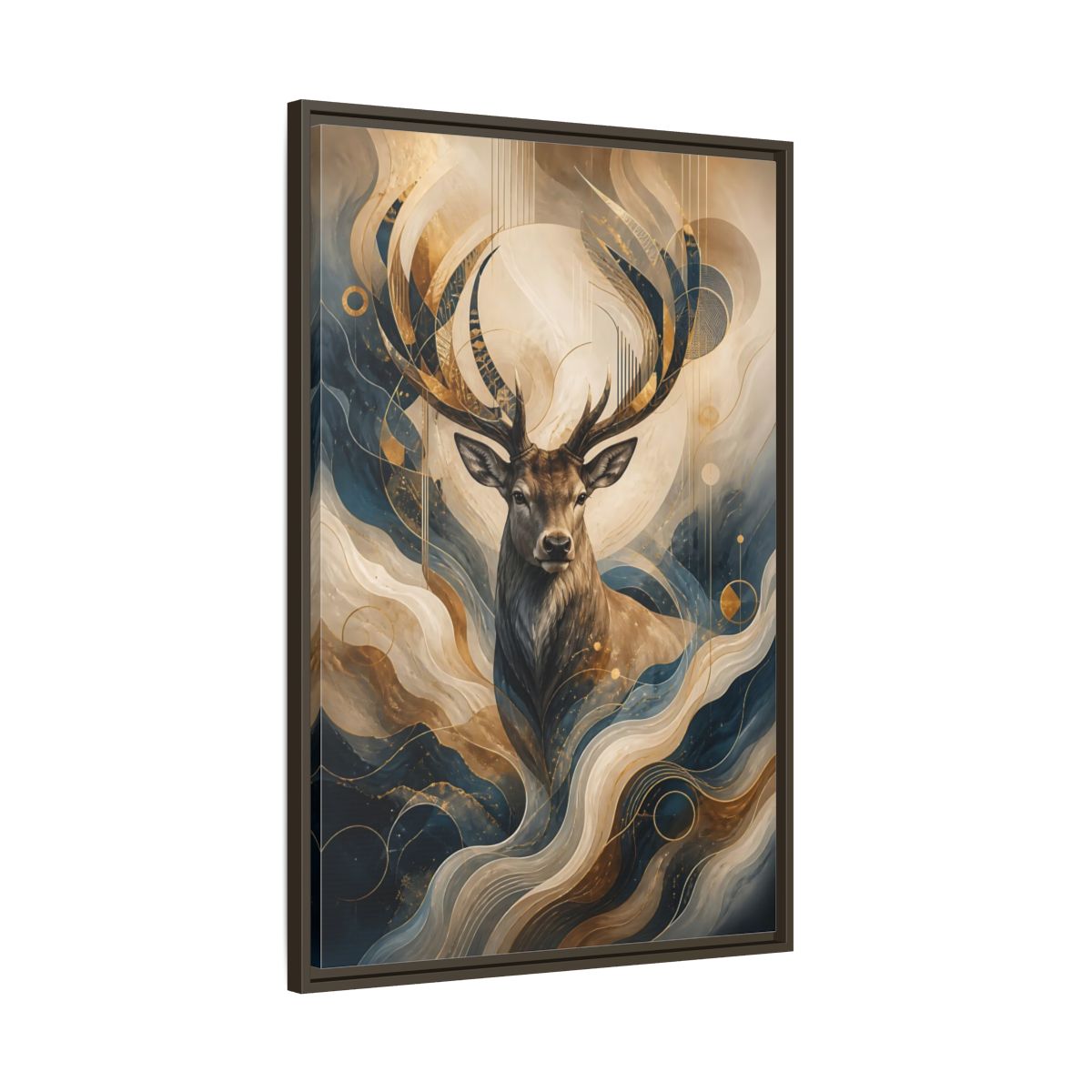 Main Mockup. Animals Deer Blue Gold Deer Art shown as stretched canvas wall art