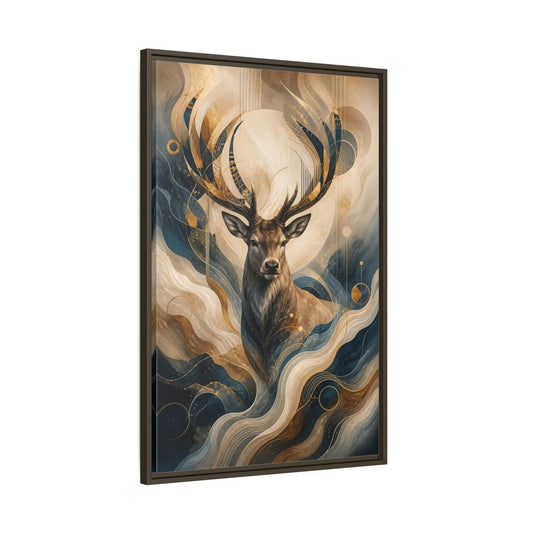 Main Mockup. Animals Deer Blue Gold Deer Art shown as stretched canvas wall art
