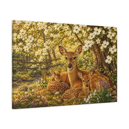 Main Mockup. Animals Deer Family Spring Deer Family shown as stretched canvas wall art