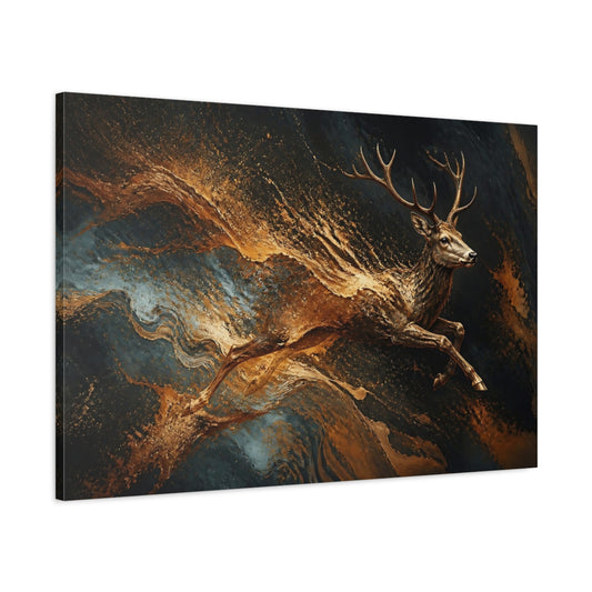 Main Mockup. Animals Deer Gold And Black shown as stretched canvas wall art