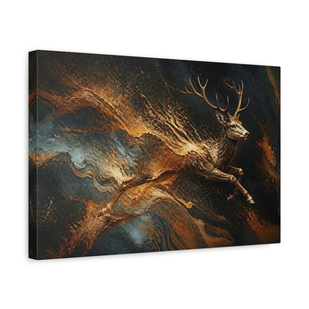 Side Mockup 4. Animals Deer Gold And Black shown as stretched canvas wall art