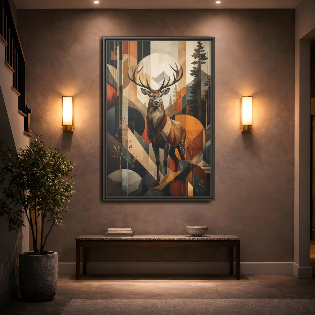 Mockup 2. Animals Deer Stag Geometric Deer Art shown as stretched canvas wall art