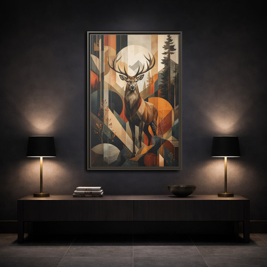 Mockup 3. Animals Deer Stag Geometric Deer Art shown as stretched canvas wall art