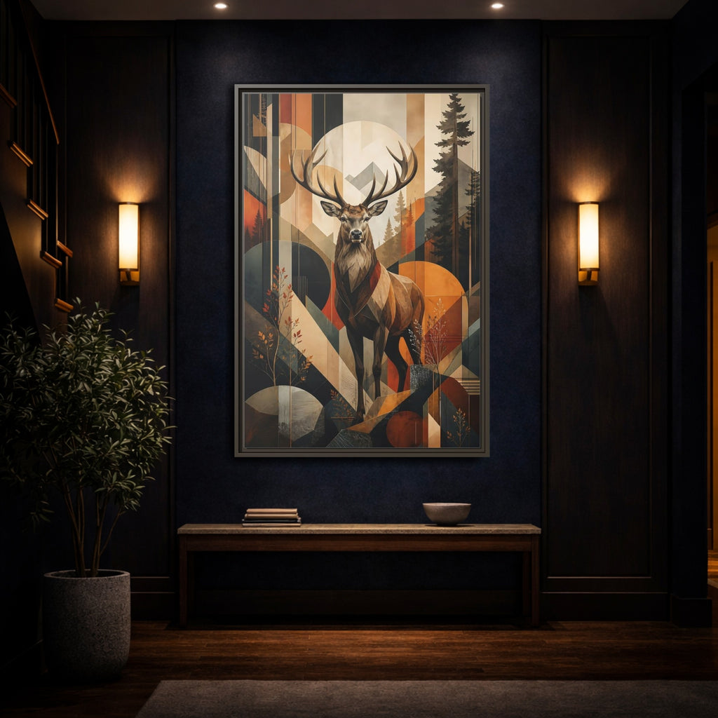 Mockup 4. Animals Deer Stag Geometric Deer Art shown as stretched canvas wall art
