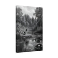 Side Mockup 4. Animals Dog Black And White Dog shown as stretched canvas wall art