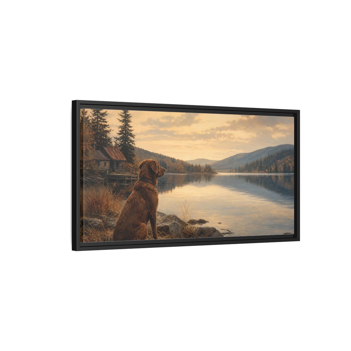 Side Mockup 2. Animals Dog Brown Landscape shown as stretched canvas wall art
