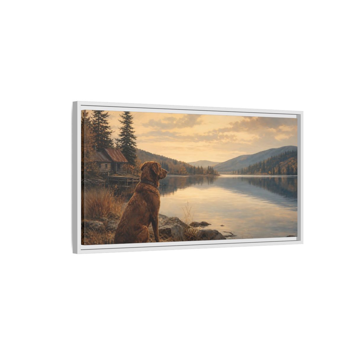 Side Mockup 1. Animals Dog Brown Landscape shown as stretched canvas wall art