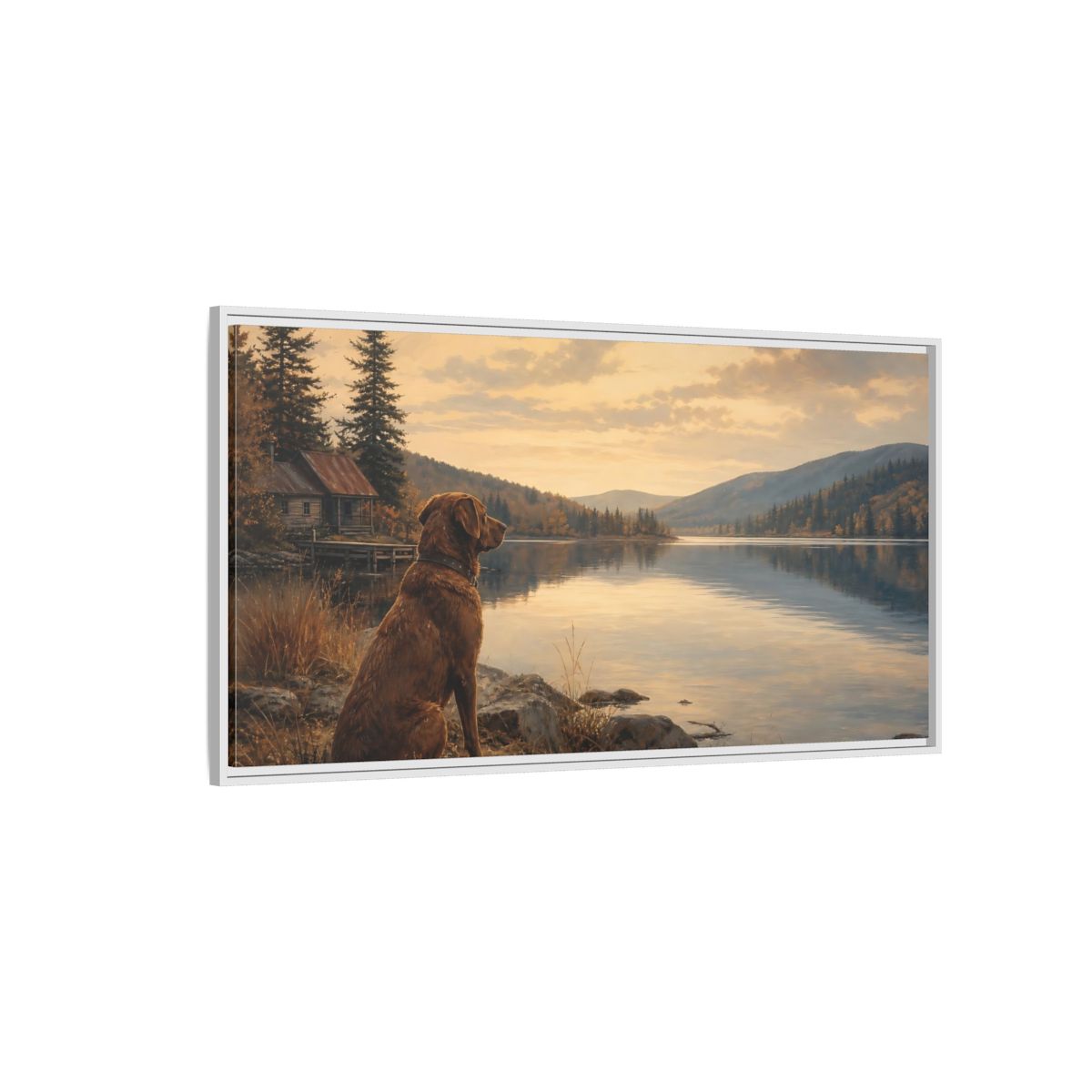 Side Mockup 3. Animals Dog Brown Landscape shown as stretched canvas wall art