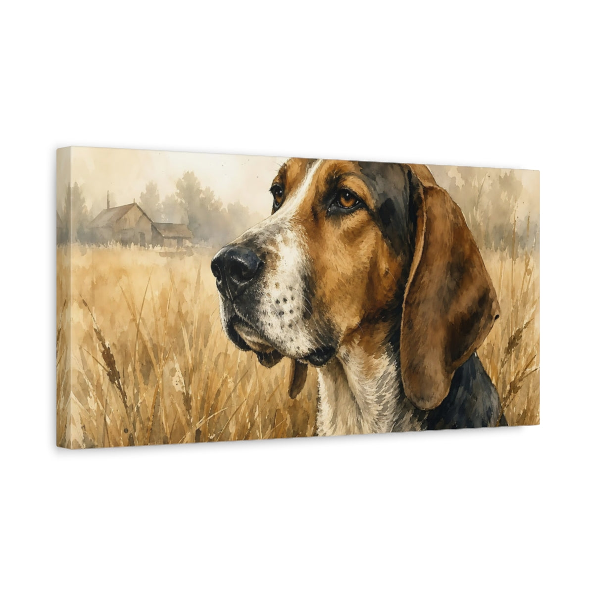 Side Mockup 3. Animals Dog Portrait Brown Dog Art shown as stretched canvas wall art