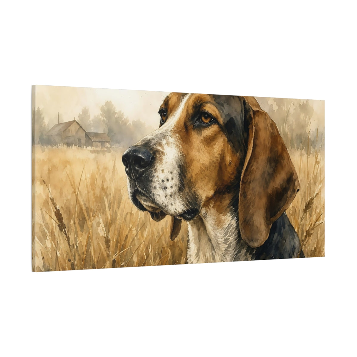 Side Mockup 2. Animals Dog Portrait Brown Dog Art shown as stretched canvas wall art