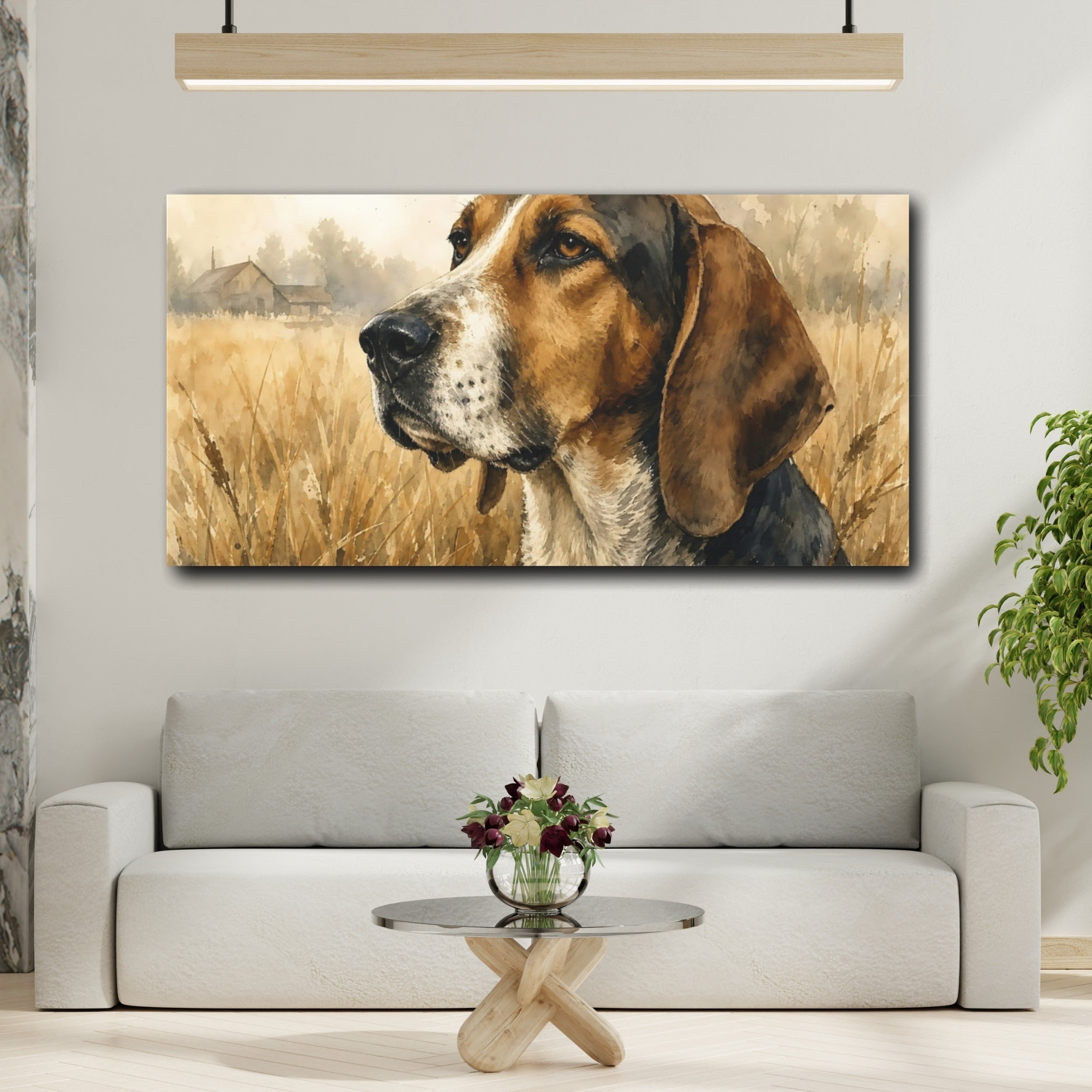 Mockup 2. Animals Dog Portrait Brown Dog Art shown as stretched canvas wall art
