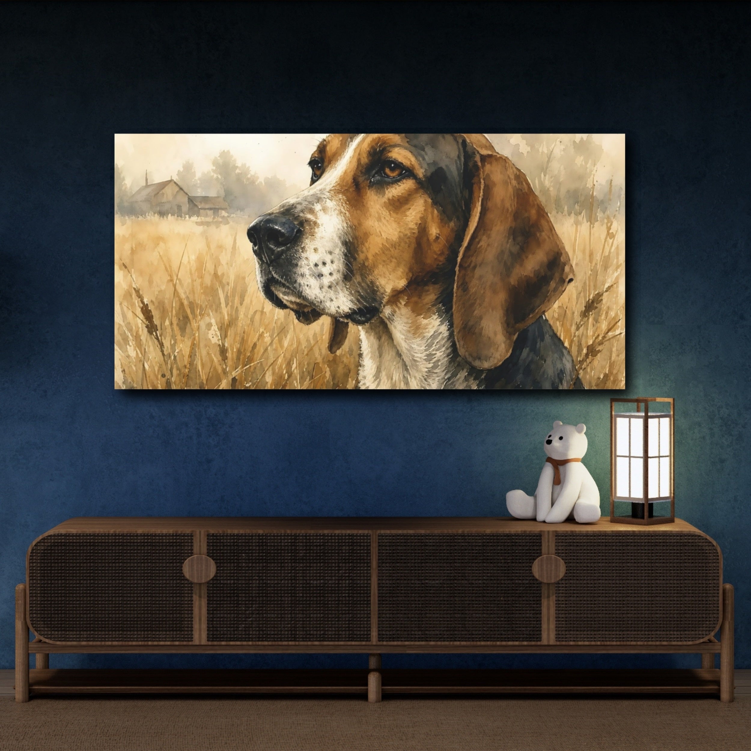 Mockup 4. Animals Dog Portrait Brown Dog Art shown as stretched canvas wall art