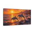 Side Mockup 3. Animals Dolphins Orange Sunset shown as stretched canvas wall art