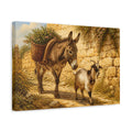 Side Mockup 4. Animals Donkey Goat Brown And Gold shown as stretched canvas wall art