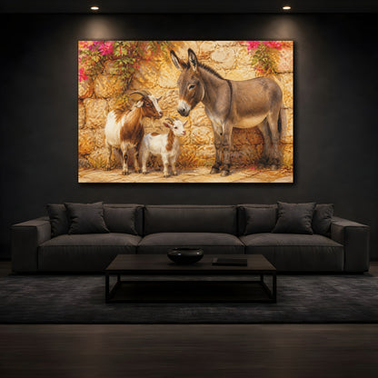 Mockup 3. Animals Donkey Goats Brown And Pink Farm shown as stretched canvas wall art