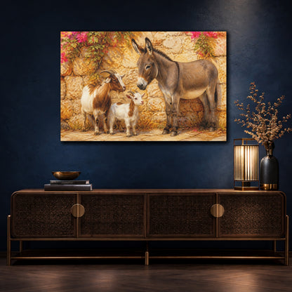 Mockup 4. Animals Donkey Goats Brown And Pink Farm shown as stretched canvas wall art