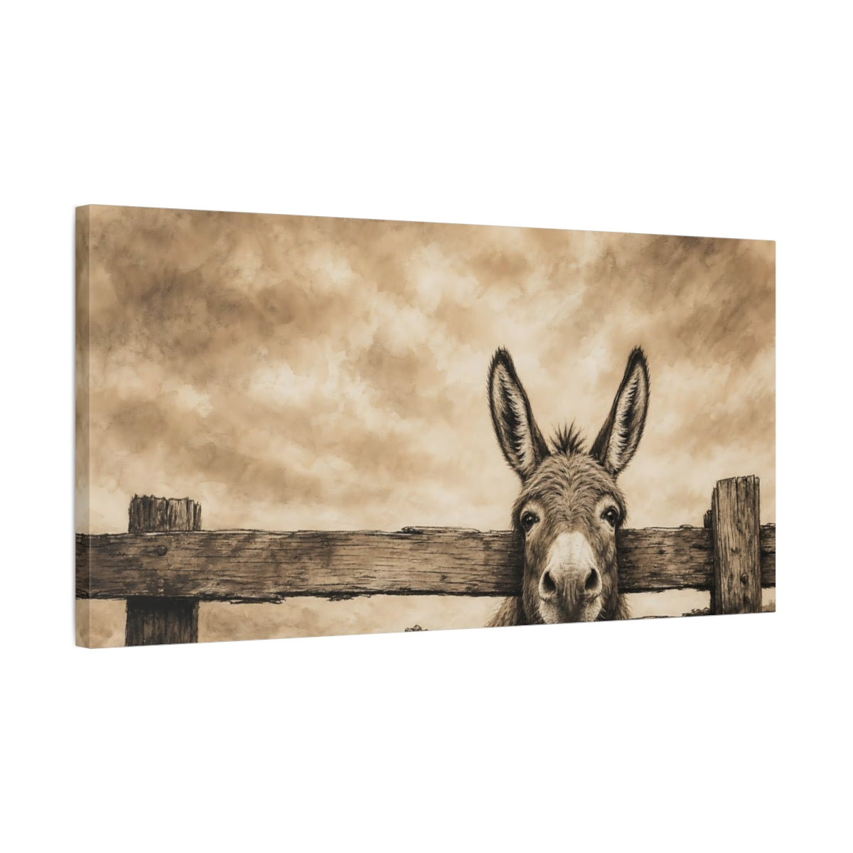 Side Mockup 1. Animals Donkey Sepia Donkey shown as stretched canvas wall art