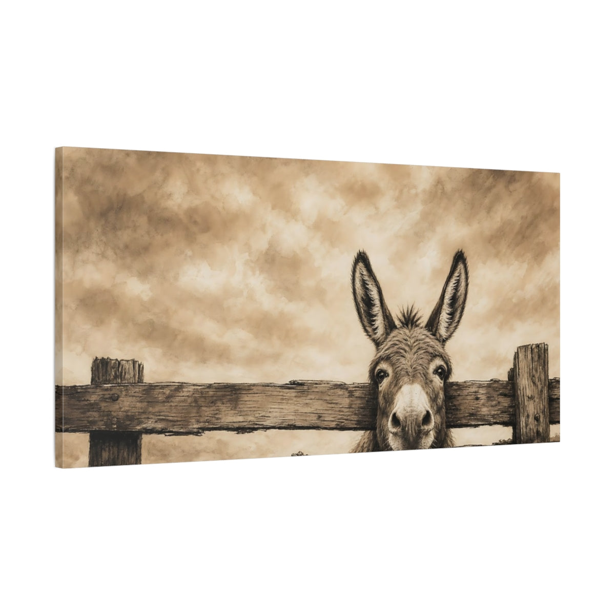 Main Mockup. Animals Donkey Sepia Donkey shown as stretched canvas wall art