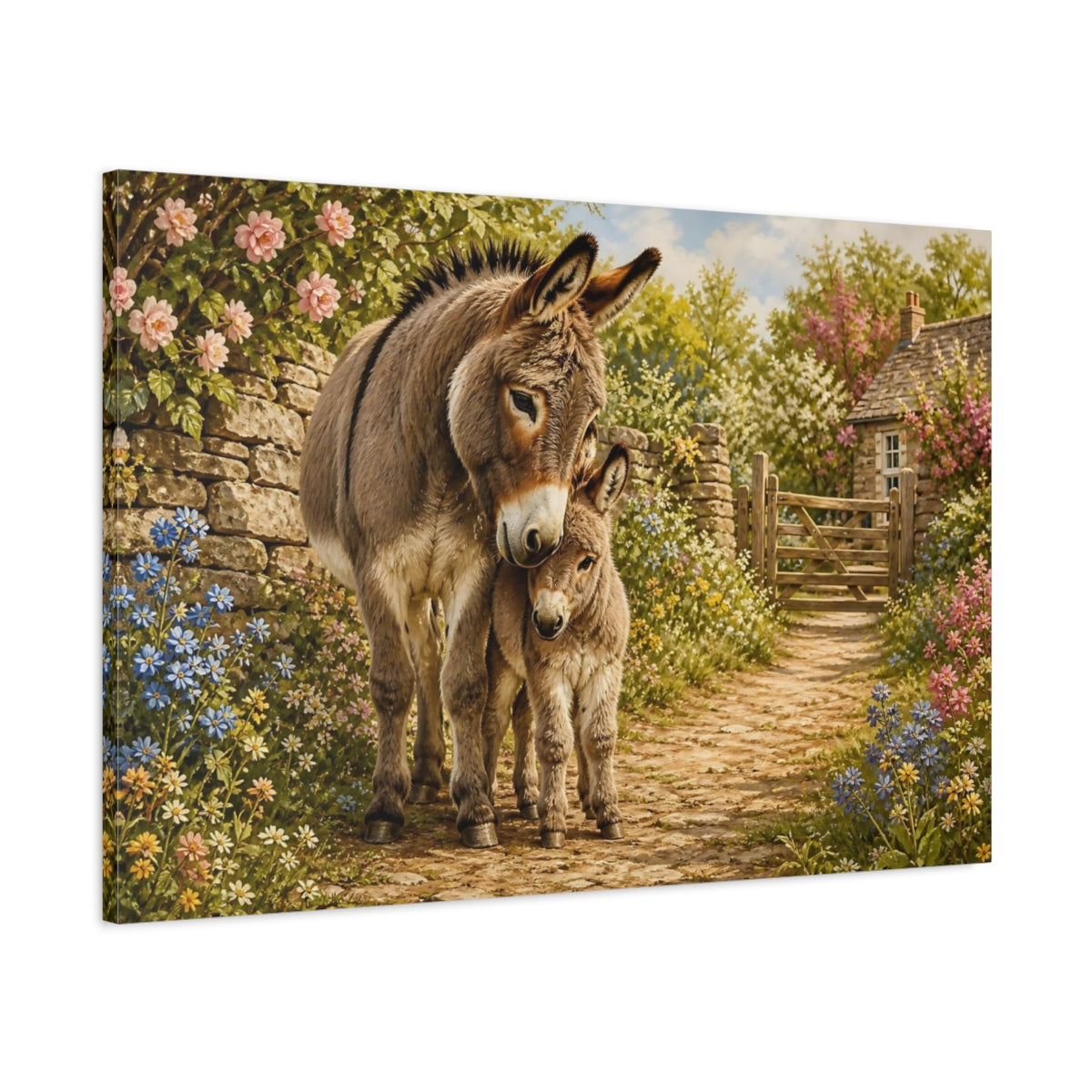 Main Mockup. Animals Donkeys Donkey Family shown as stretched canvas wall art