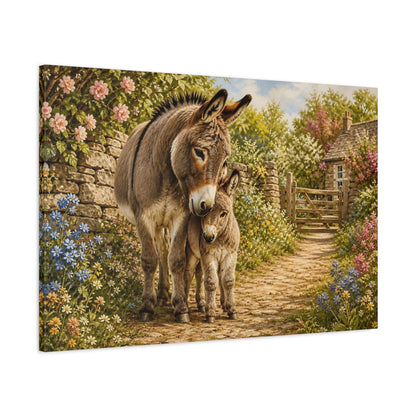 Main Mockup. Animals Donkeys Donkey Family shown as stretched canvas wall art