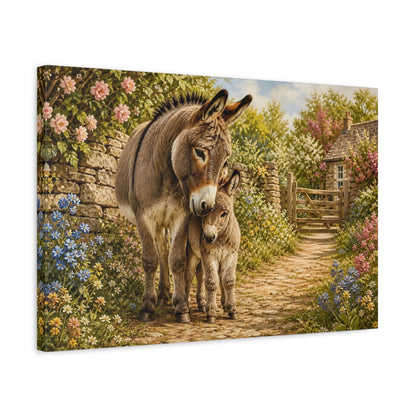 Side Mockup 3. Animals Donkeys Donkey Family shown as stretched canvas wall art