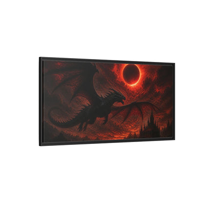 Side Mockup 5. Animals Dragon Beneath Red Eclipse shown as framed canvas print