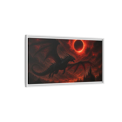Side Mockup 1. Animals Dragon Beneath Red Eclipse shown as framed canvas print