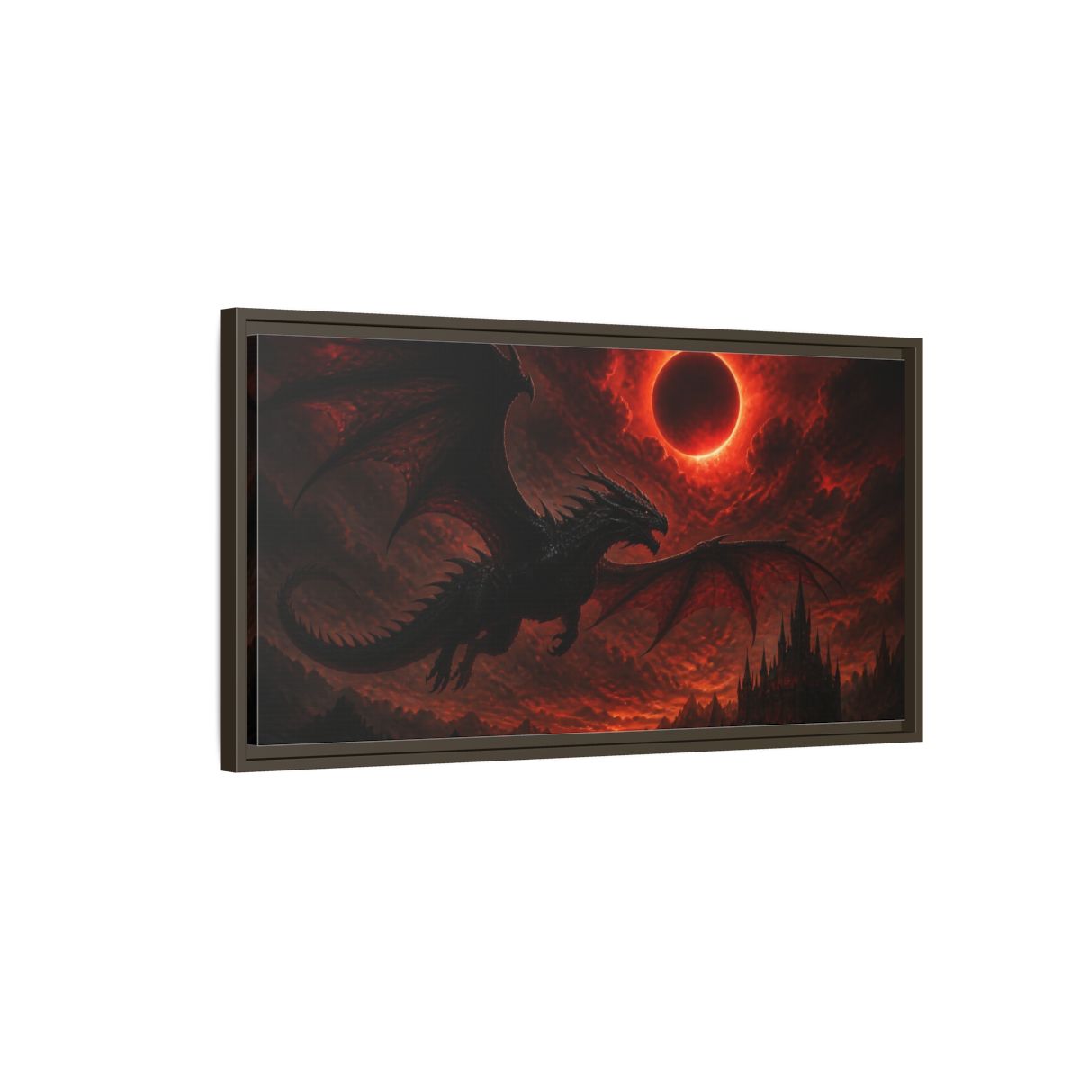 Main Mockup. Animals Dragon Beneath Red Eclipse shown as framed canvas print