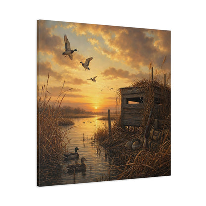 Main Mockup. Animals Ducks Ducks Sunset shown as stretched canvas wall art