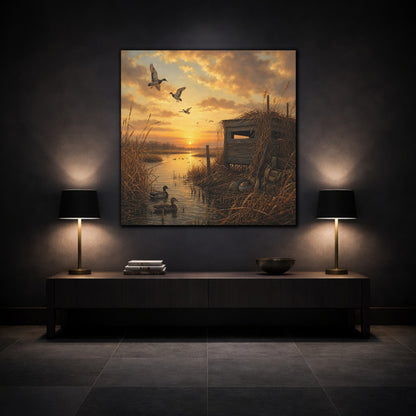 Mockup 3. Animals Ducks Ducks Sunset shown as stretched canvas wall art