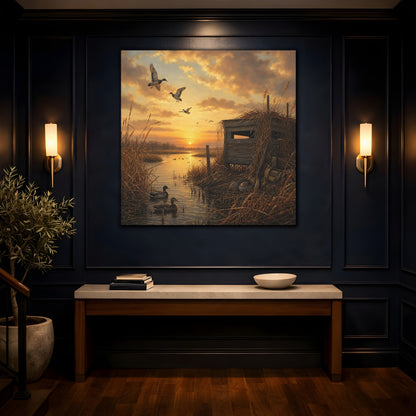Mockup 4. Animals Ducks Ducks Sunset shown as stretched canvas wall art