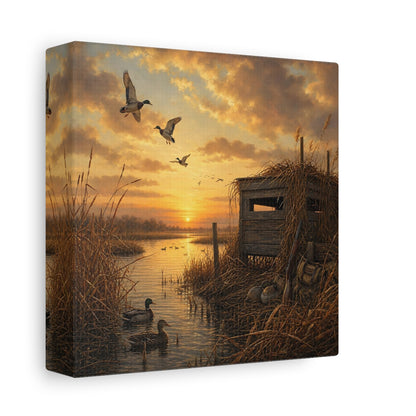 Side Mockup 2. Animals Ducks Ducks Sunset shown as stretched canvas wall art
