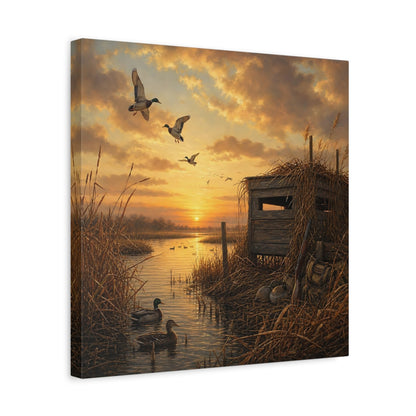 Side Mockup 6. Animals Ducks Ducks Sunset shown as stretched canvas wall art