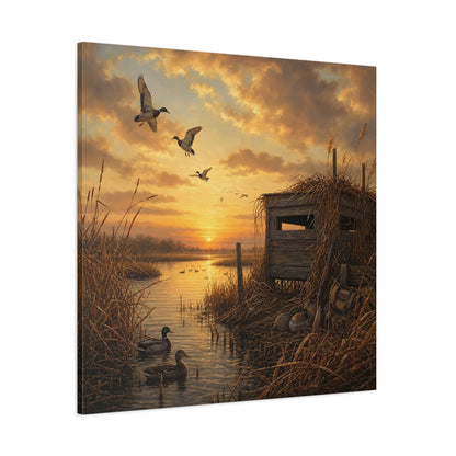 Side Mockup 1. Animals Ducks Ducks Sunset shown as stretched canvas wall art