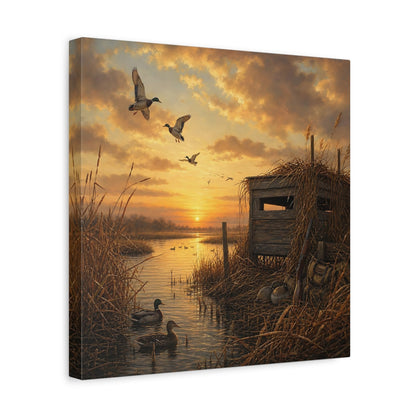 Side Mockup 7. Animals Ducks Ducks Sunset shown as stretched canvas wall art